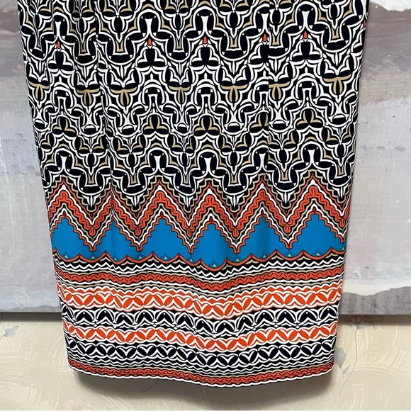 LAUNDRY by SHELLI SEGAL Aztec Shift Dress‎ Size L Mandarin Red Multi Liquid Knit - Picture 9 of 16